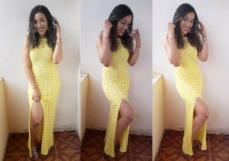 VESTIDO AMARELO EM TRICÔ LOOK ANIVERSÁRIO